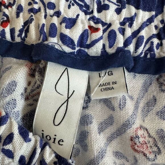 Joie Tropical Linen blend wide leg pull on elastic beaded pants size L cropped - Picture 4 of 8